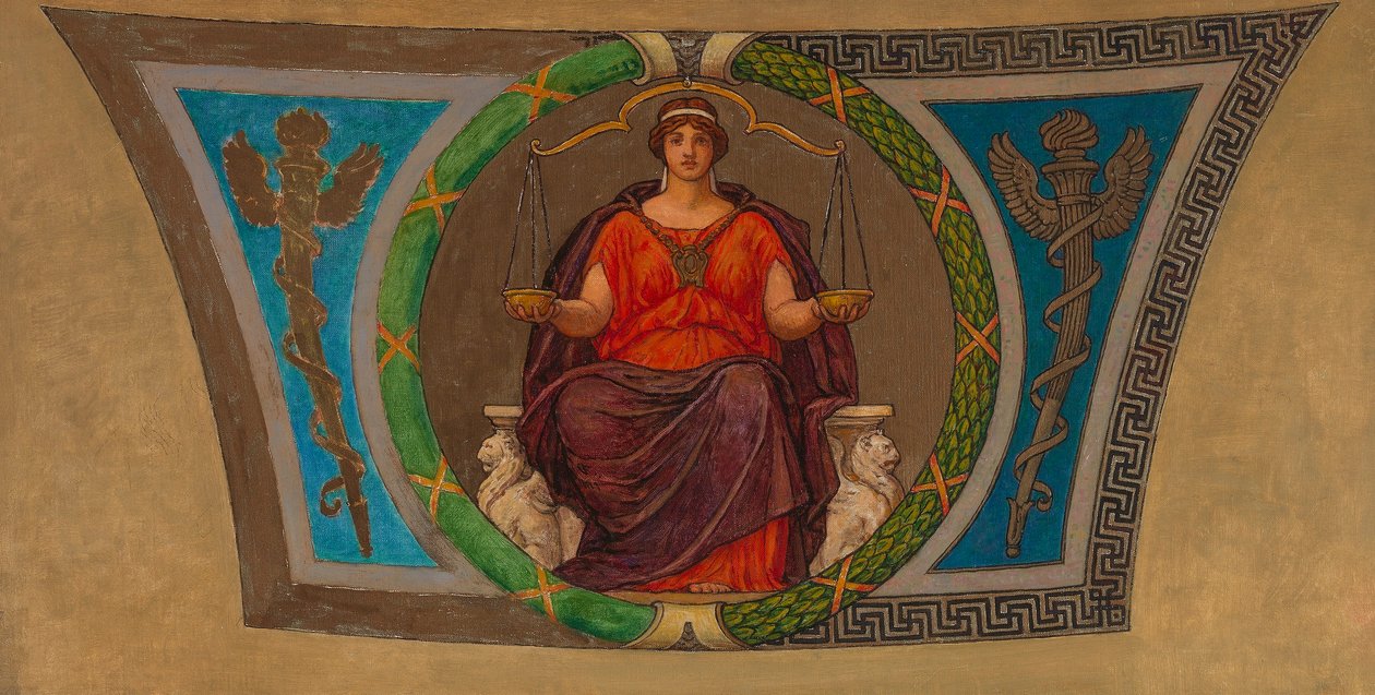 Skitse til mosaik, Wisconsin State Capital, "Retfærdighed" af Kenyon Cox