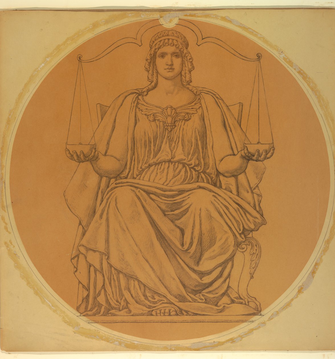 Undersøgelse for "Justice," Lunette i Hudson County Courthouse, Jersey City, NJ af Kenyon Cox