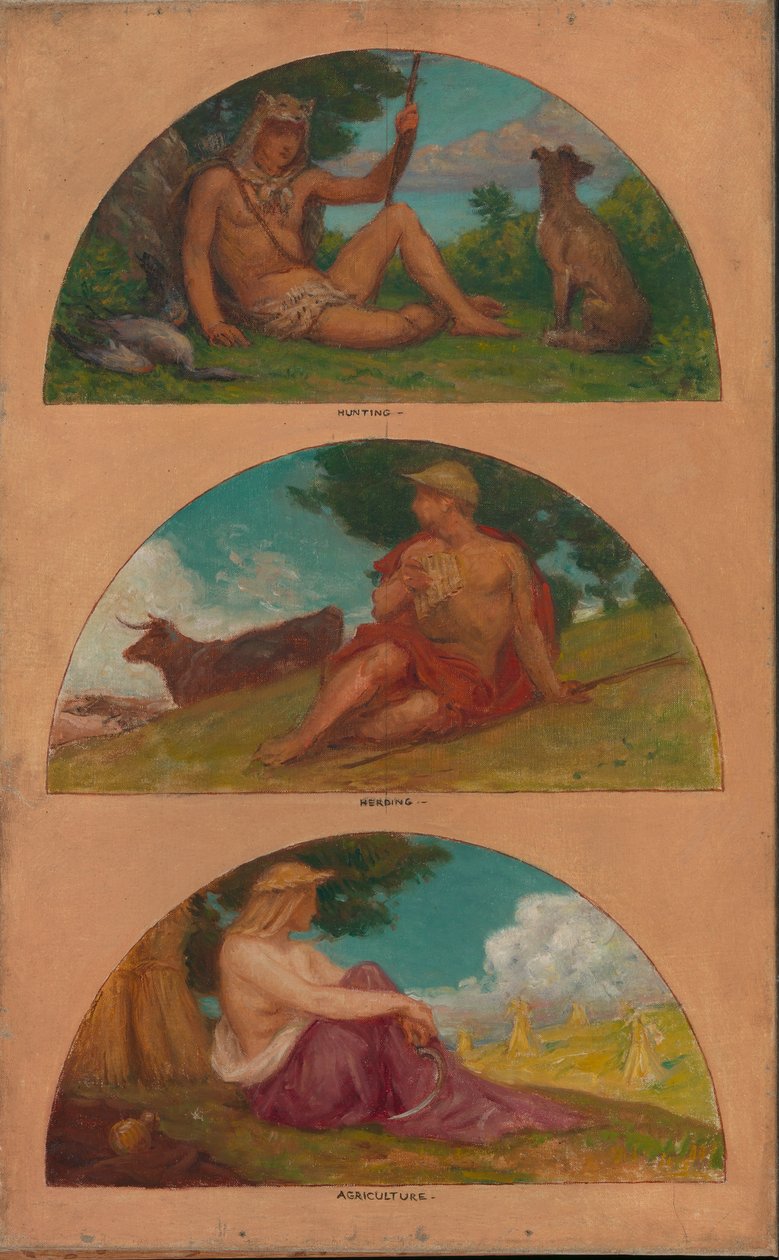 Civilisationens fremskridt: Jagt, hyrde, landbrug..., 1905-1906. af Kenyon Cox