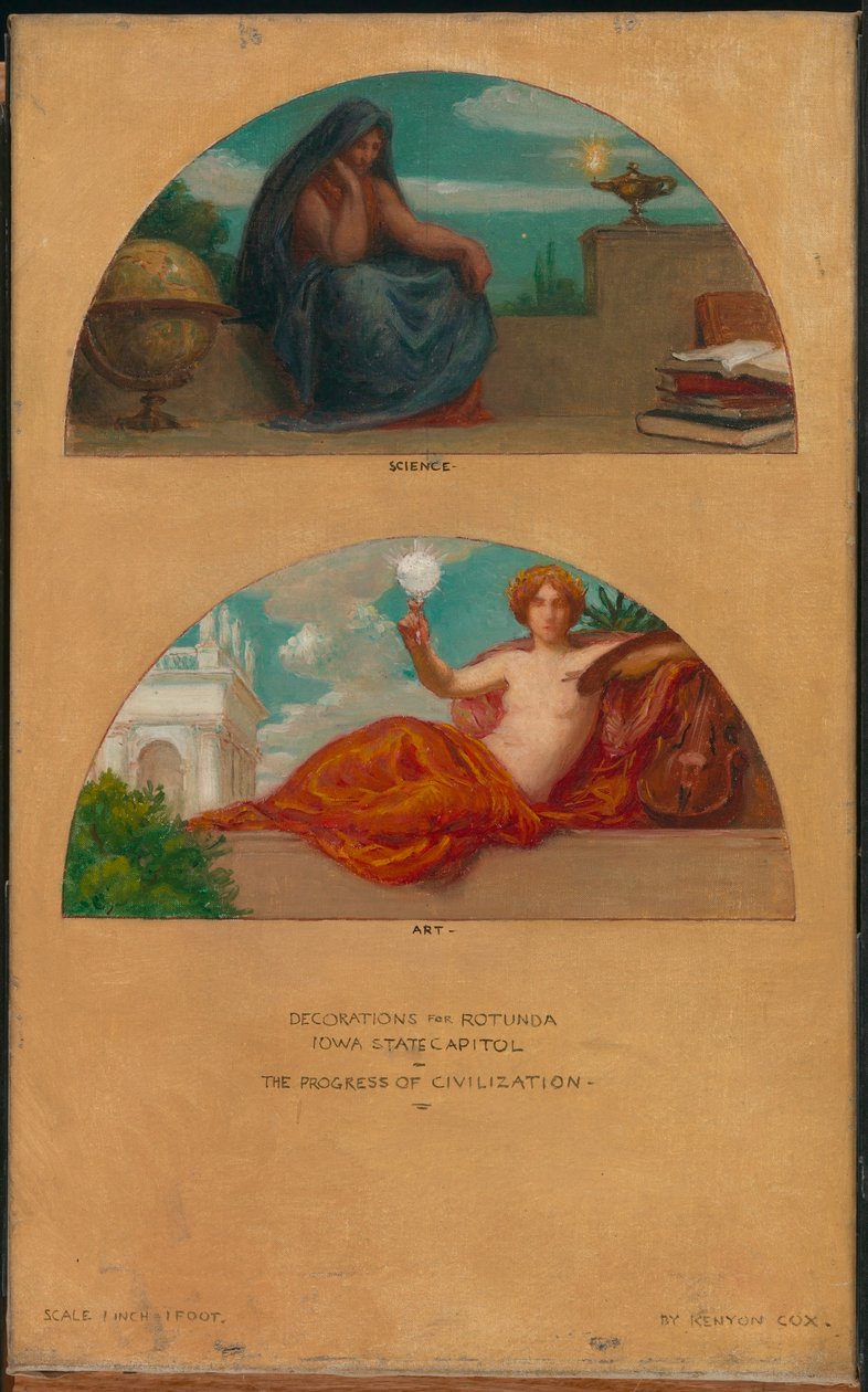 Civilisationens fremskridt: Science and Art (undersøgelse af vægmaleri, State Capitol, Des Moines, Iowa) af Kenyon Cox