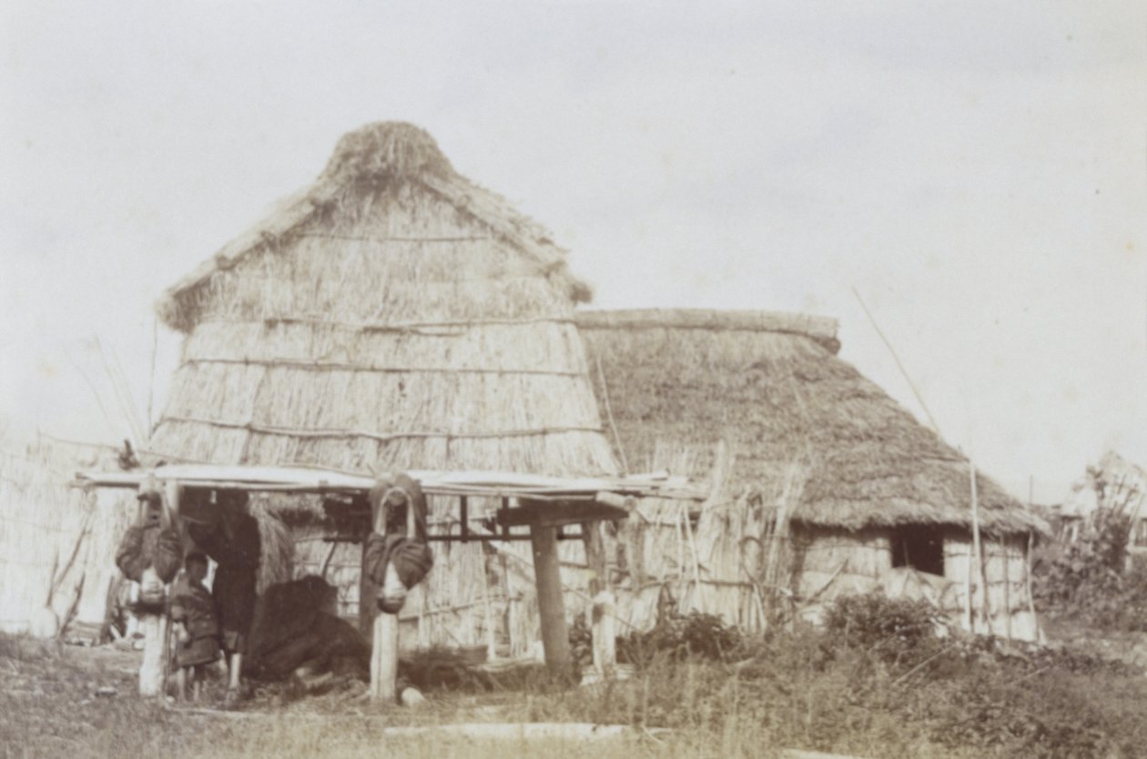 Ainu Storehouse with Ainu Children, ca. 1890