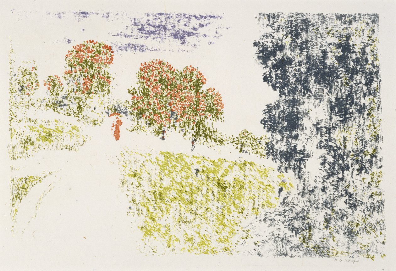 Kvinde i rødt i et landskab, 1899-1900 (litografi i farver) af Ker Xavier Roussel
