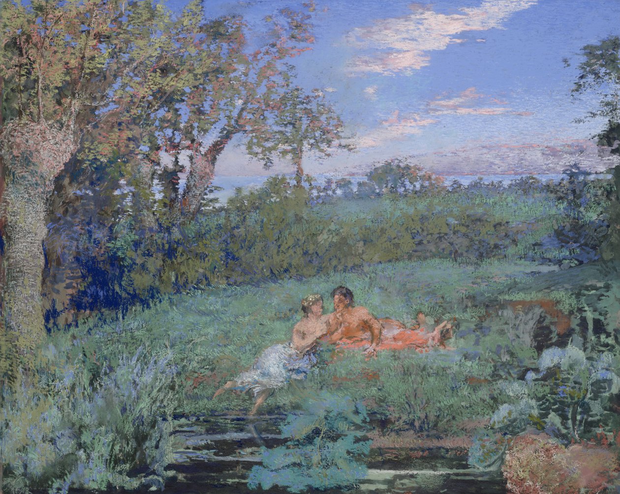 The Lovers on the River Bank, ca. 1910-20 (pastel og akvarel på pap) af Ker Xavier Roussel