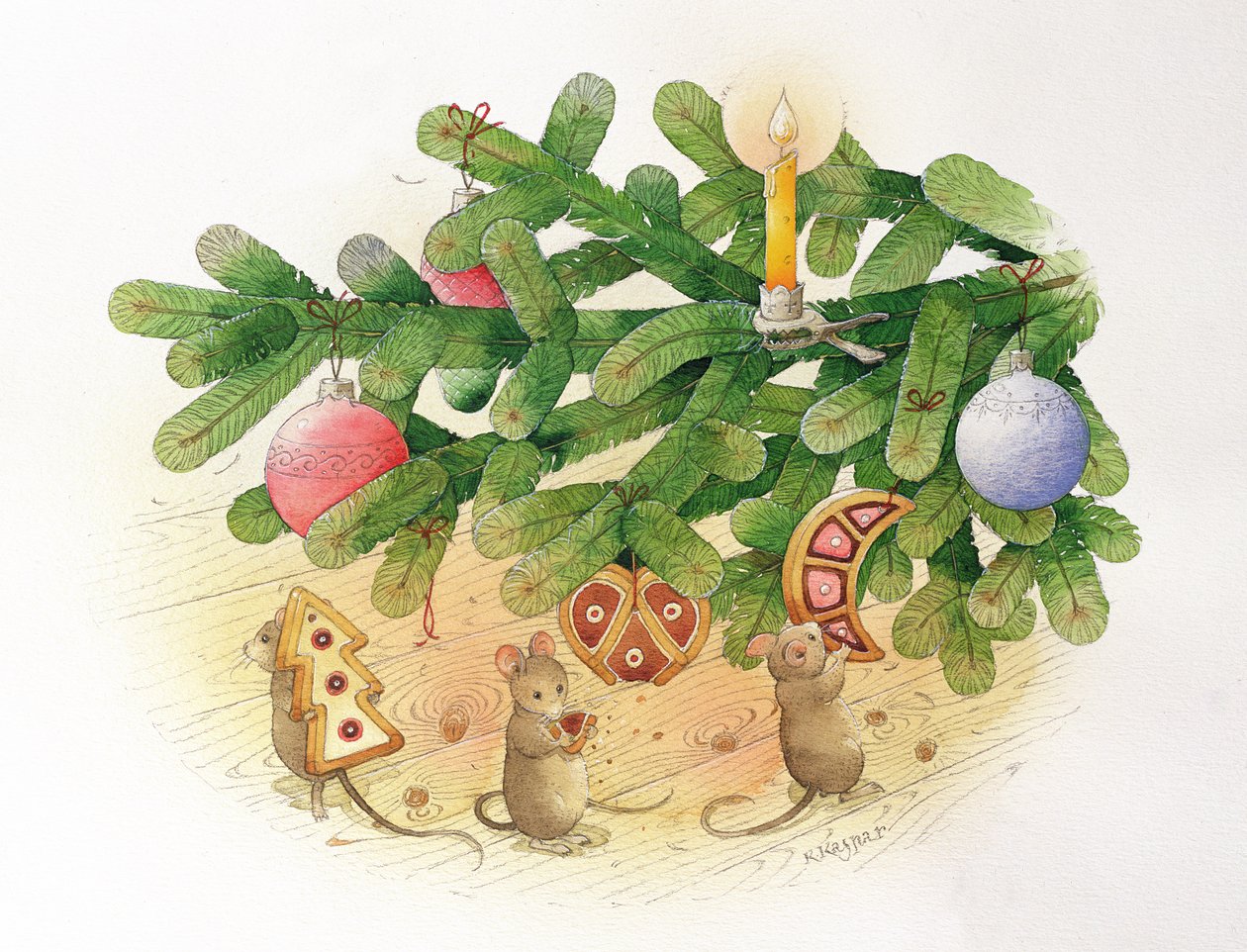 Juletræ og mus, 1999 (wc på papir) af Kestutis Kasparavicius