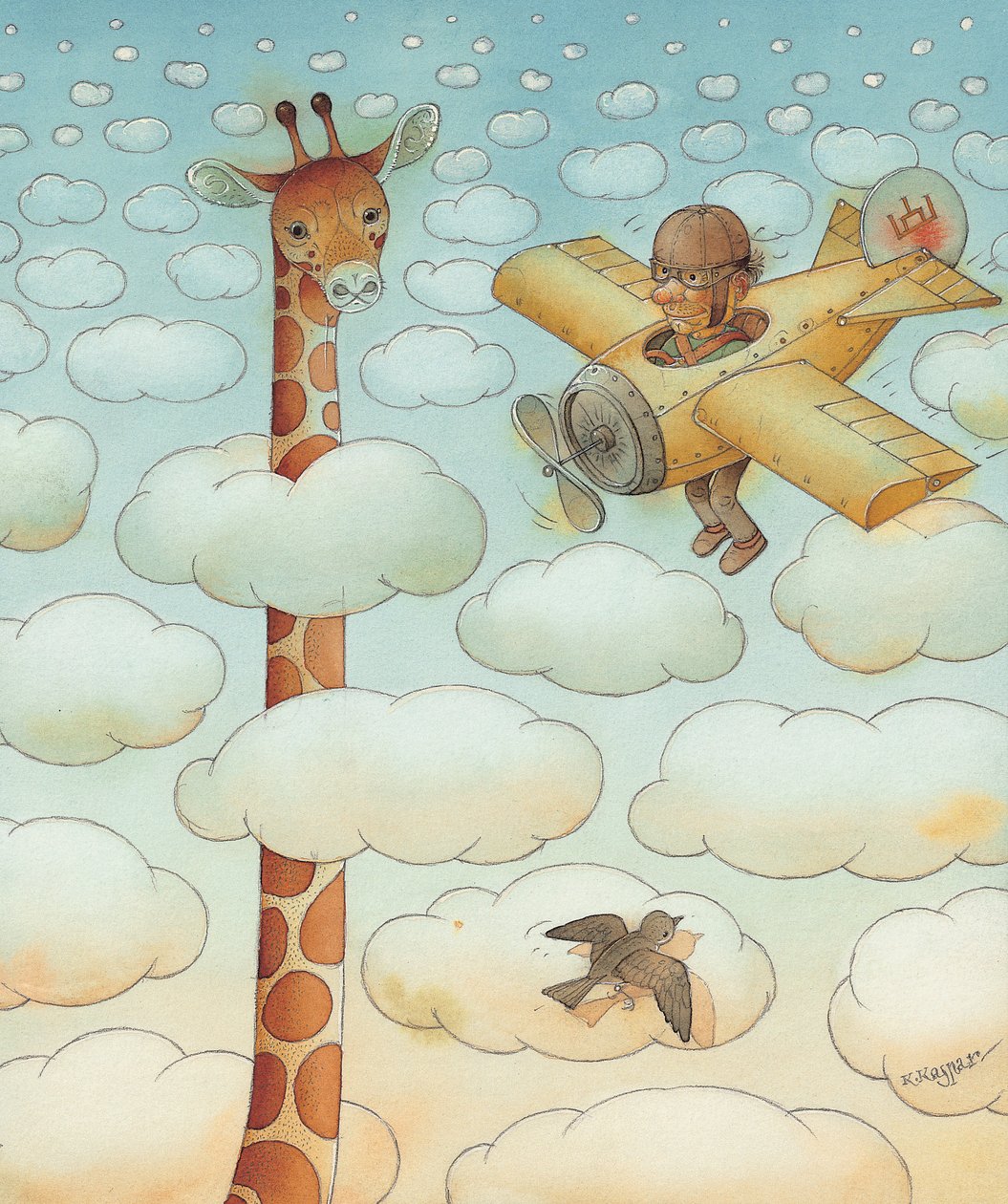 Giraffe, 2005 (wc på papir) af Kestutis Kasparavicius