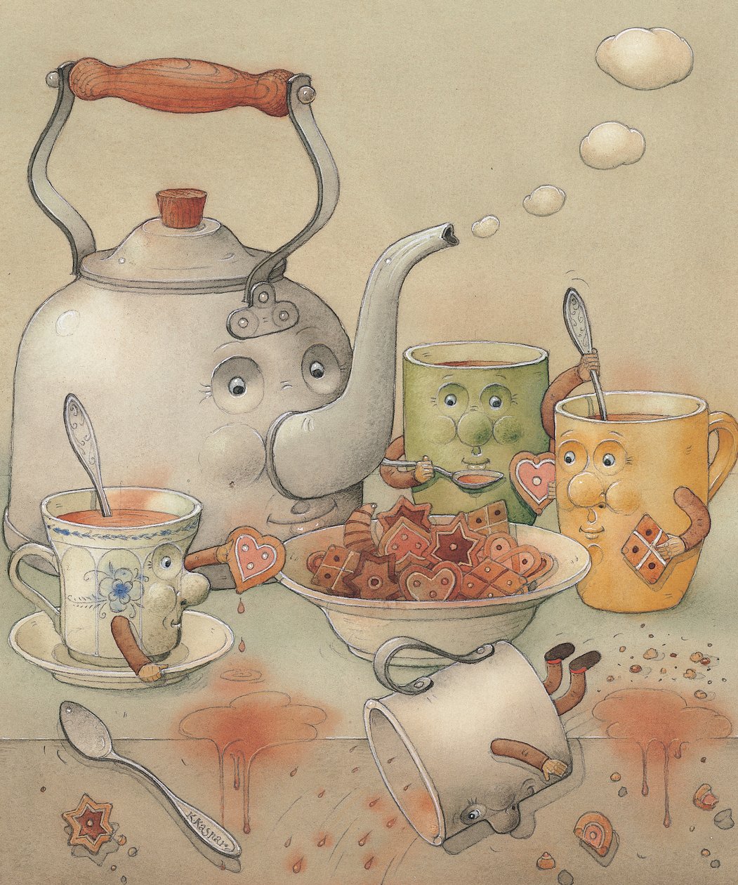 Tea Club, 2003 (wc på papir) af Kestutis Kasparavicius
