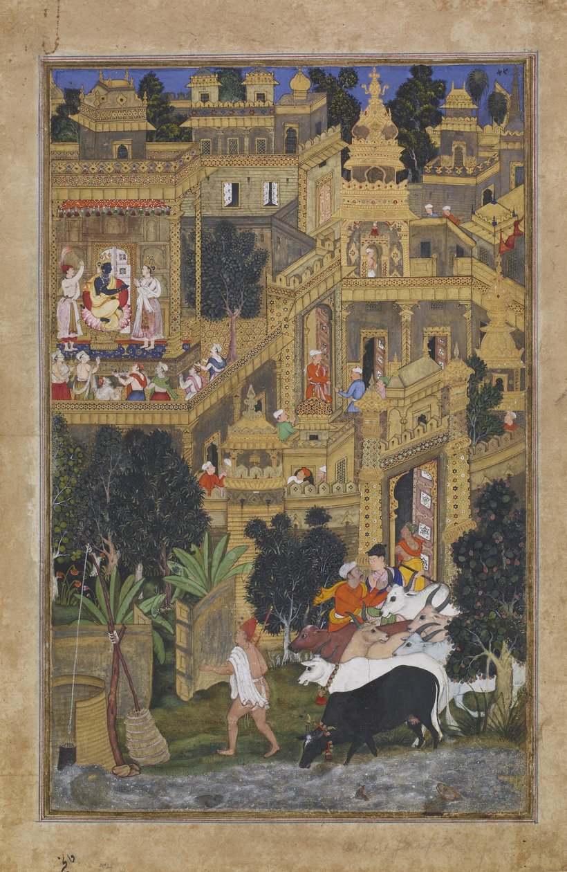 Lord Krishna i Den Gyldne By (Harivamsha) af Kesu Kalan