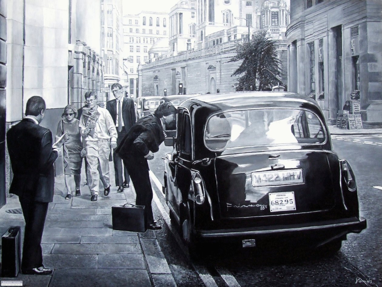 Taxaudlejning, 2008 (olier) af Kevin Guild of Railway Artist Parrish