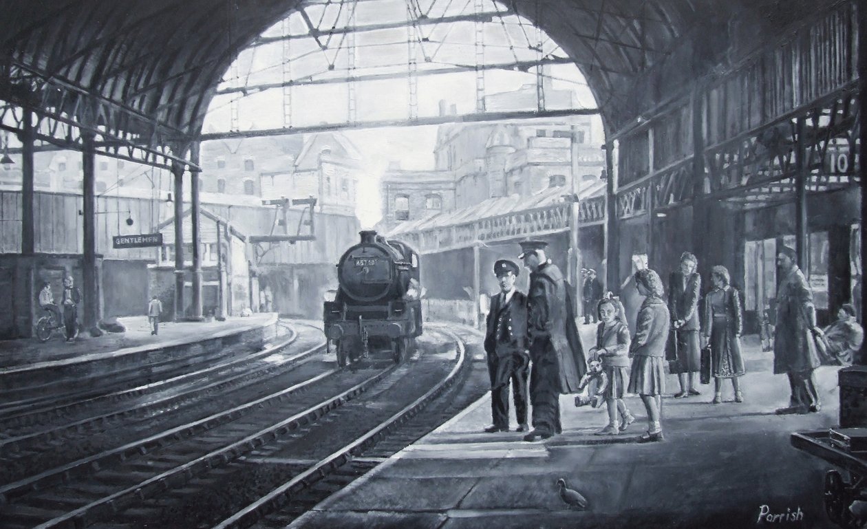 Waiting for the Train, 2008 (olier) af Kevin Guild of Railway Artist Parrish