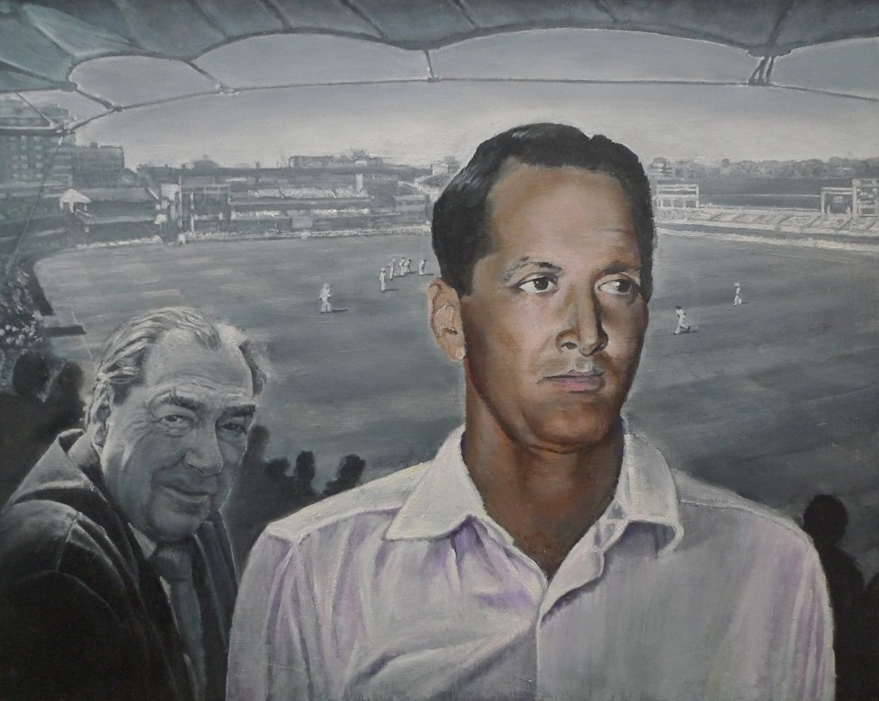 "Dolly" med John Arlott At Lords (maleri) af Kevin Parrish