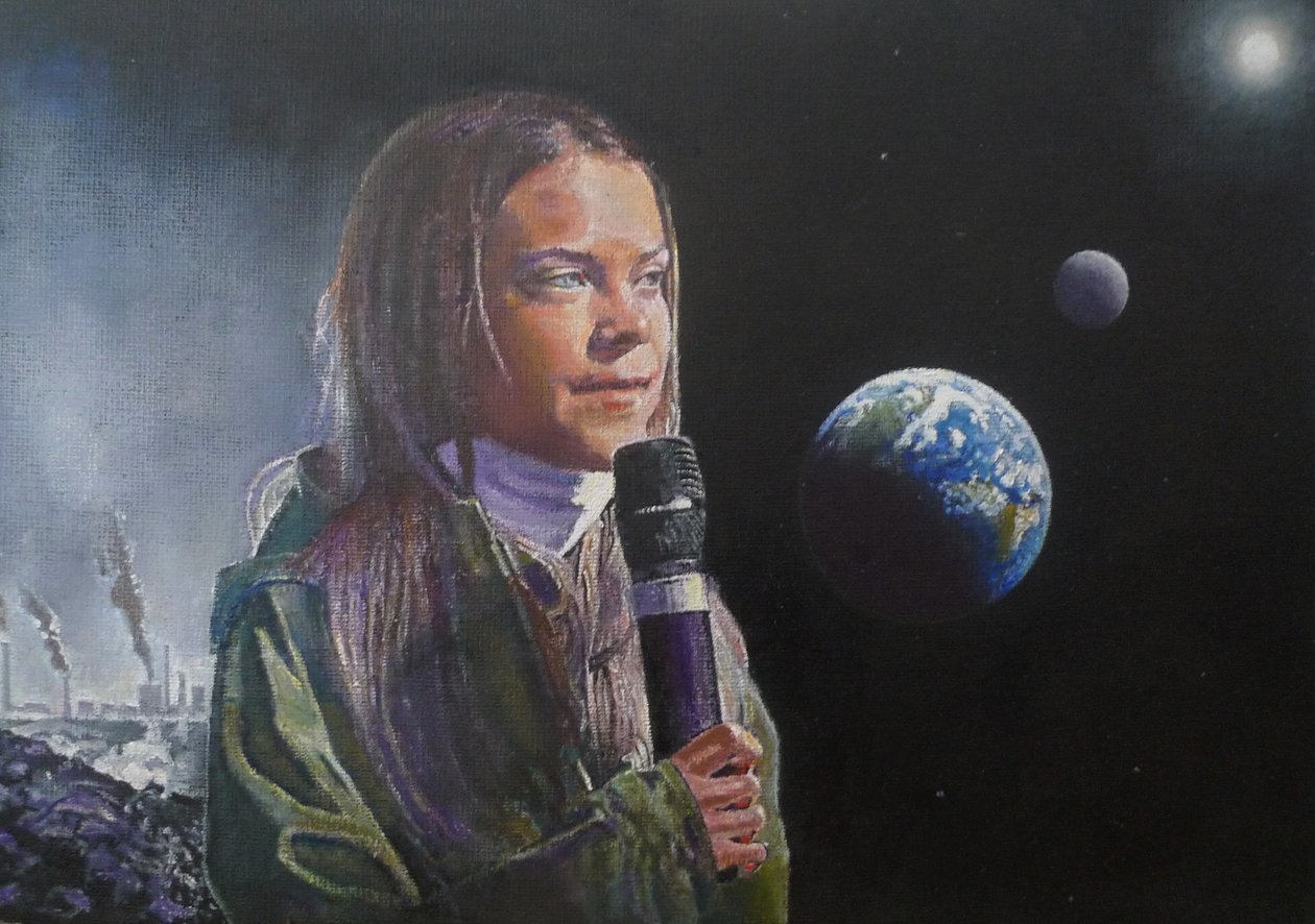 Greta puhuu (Wake Up Humanity!), 2022 (maalaus) af Kevin Parrish