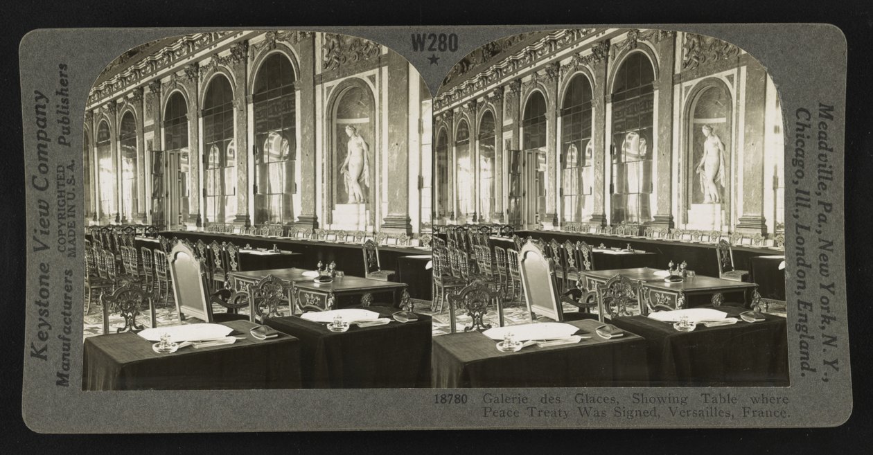 Galerie des Glaces, viser bord, hvor fredsaftalen blev underskrevet, Versailles af Keystone View Company