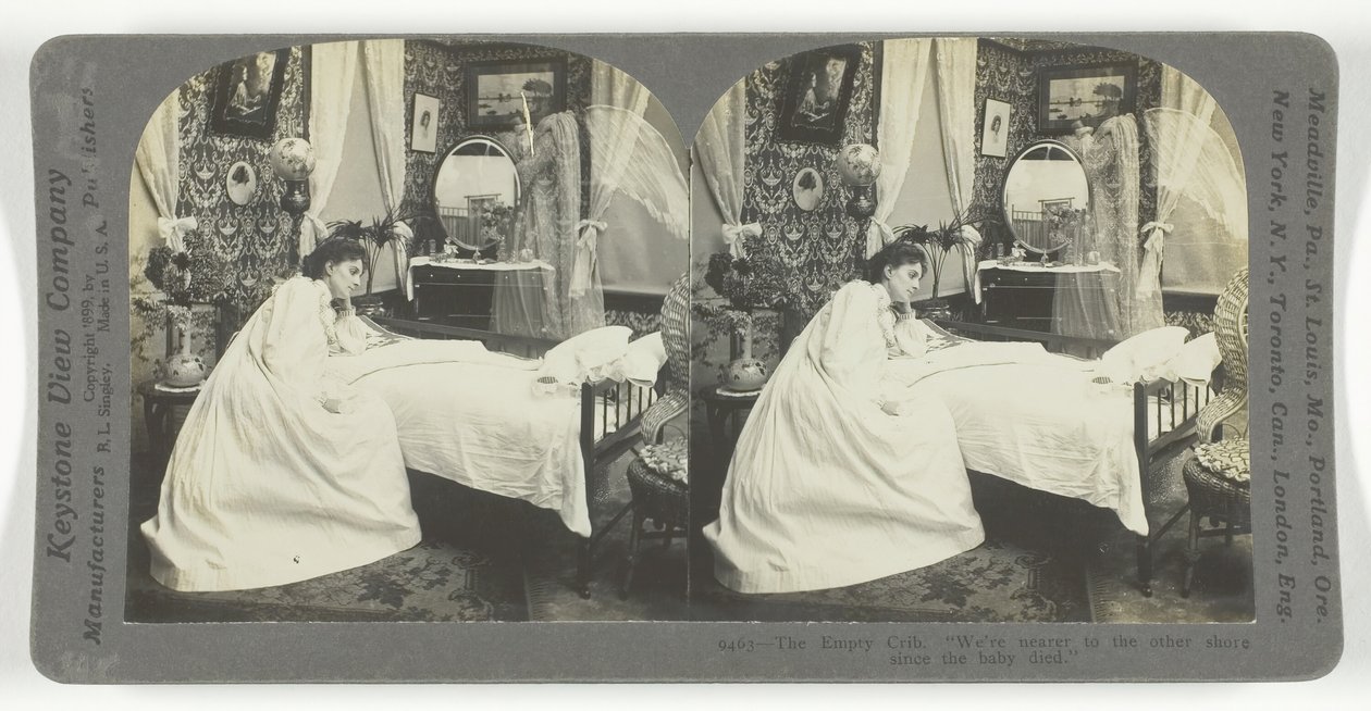 Den tomme krybbe. Vi er tættere på den anden kyst, siden babyen døde, 1899. af Keystone View Company