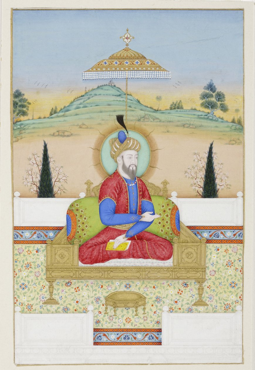Babur troner, ca. 1720 (ugennemsigtigt wc & guld på papir) af Khair Ullah