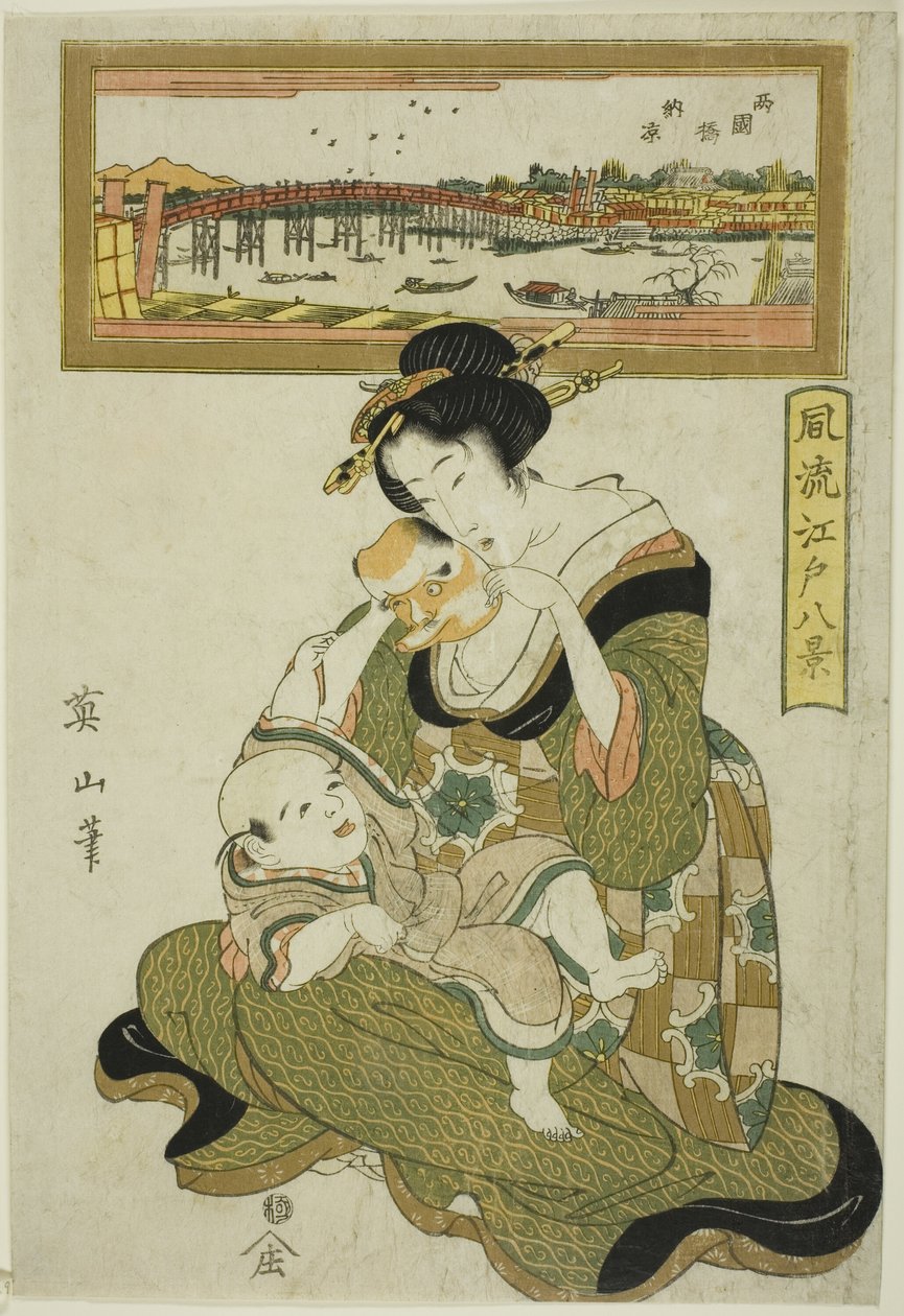 Nyder aftenen køligt på Ryogoku Bridge (Ryogokubashi noryo), fra serien "Fashionable Eight Views of Edo (Furyu Edo hakkei)" af Kikukawa Eizan