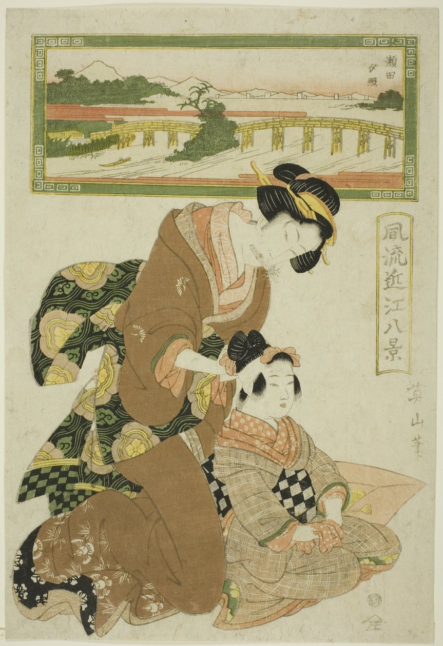 Evening Glow at Seta (Seta sekisho), fra serien "Fashionable Eight Views of Omi (Furyu Omi hakkei)" af Kikukawa Eizan