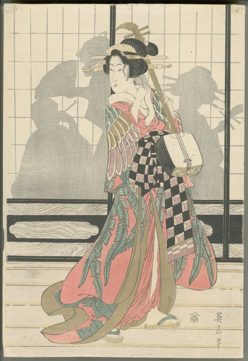 Geisha med shamisen af Kikukawa Eizan