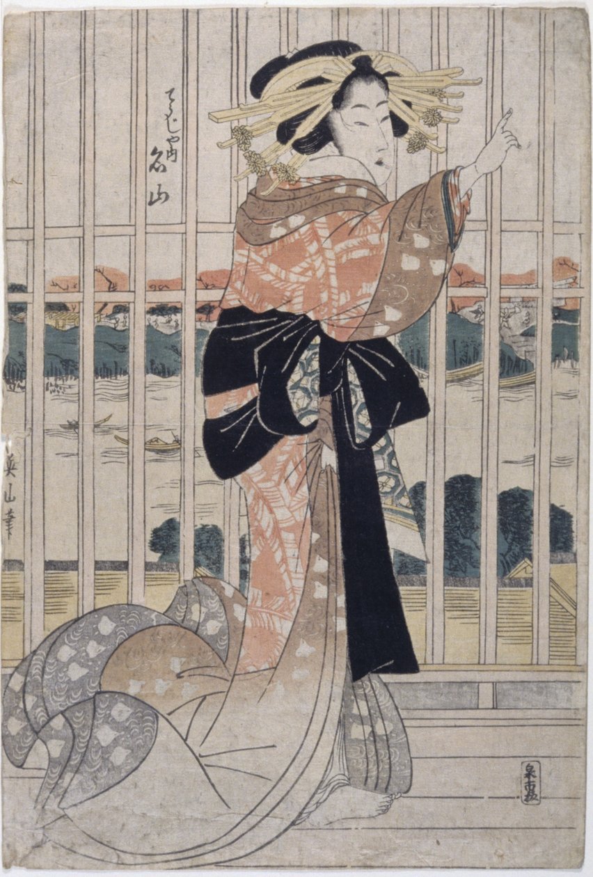 The Courtesan Meizan Of The Ch?jiya (træbloktryk i farver) af Kikukawa Eizan