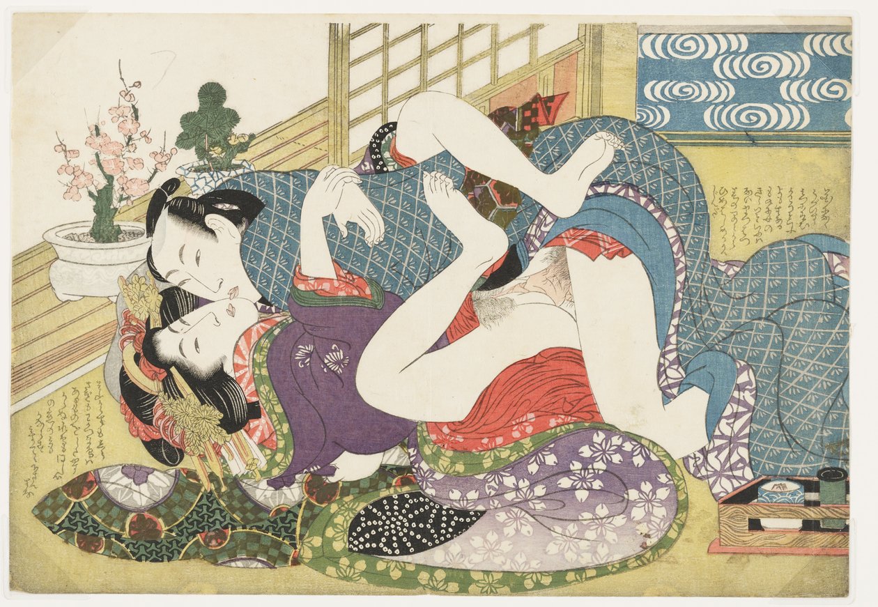 Unge elskende ved nytår, fra Udvalg fra brokadekvarteret (E-awase kingaishō) af Kikukawa Eizan