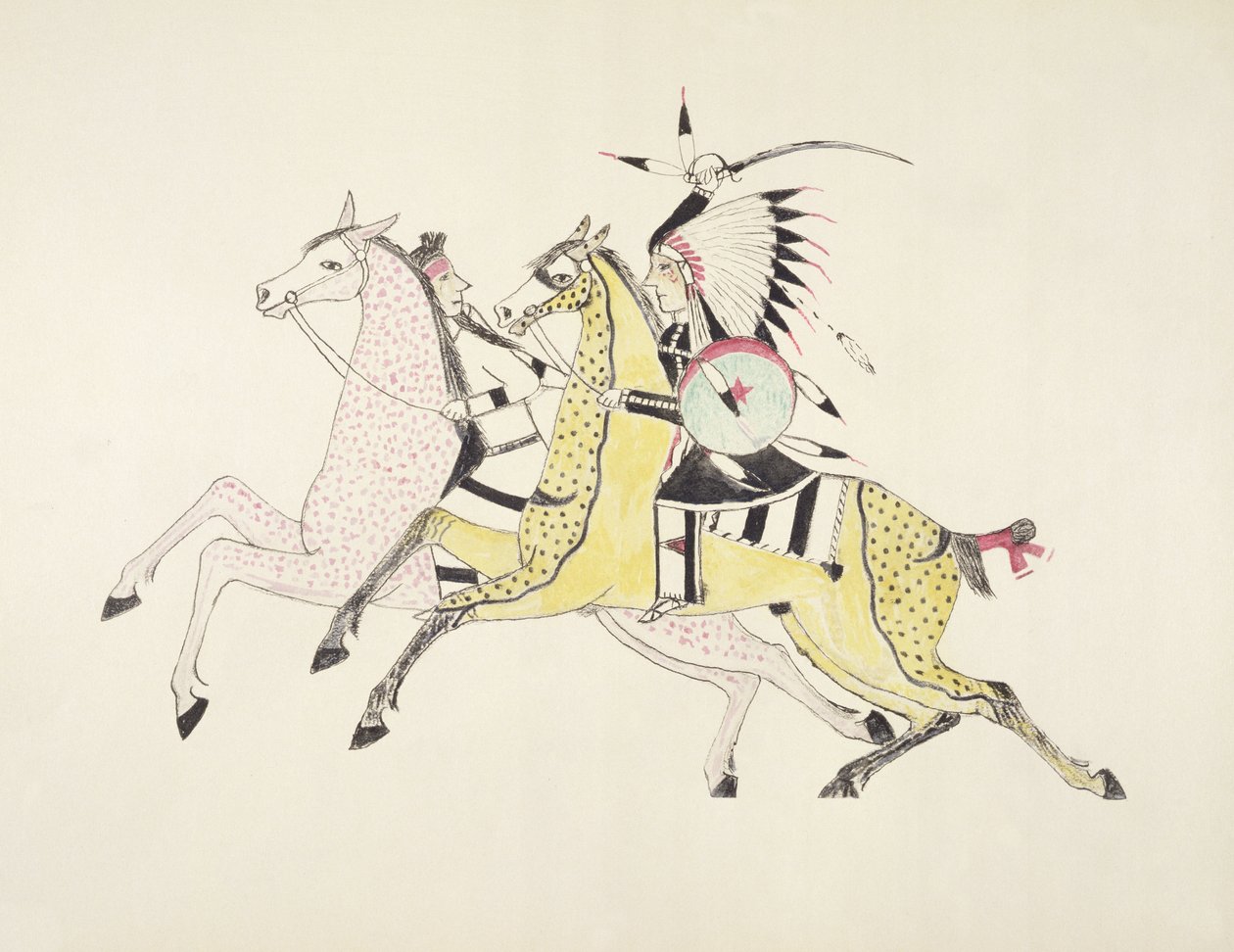 Sioux-kriger bevæbnet med sabel angriber en krageindianer (pigment af lærred) af Kills Two