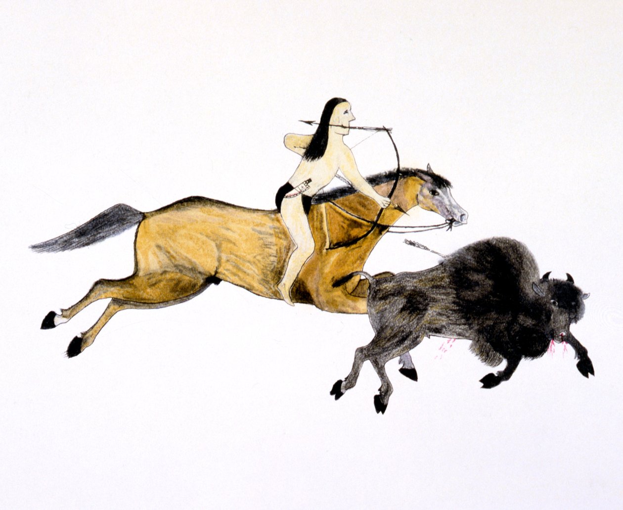 Mounted Grand Plains indisk jagtbøffel med bue og pil, c1890-c1927. af Kills Two