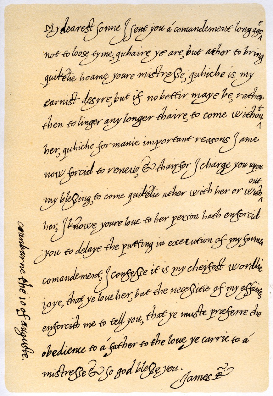 Brev fra James I til hans søn, Charles, Prince of Wales, 10. august 1623. af King James I
