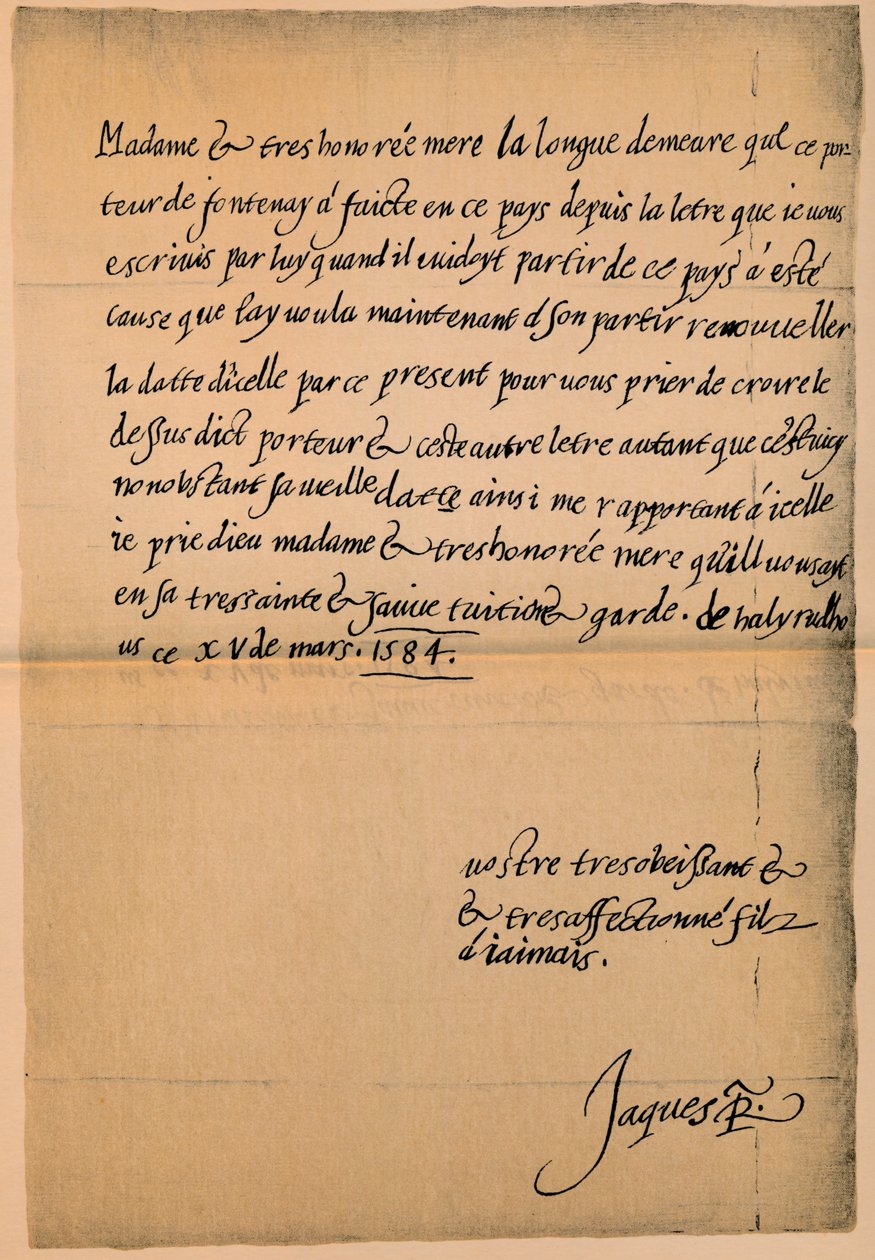 Brev fra kong James VI 1566-1625 til hans mor, dronning Mary 1542-1587, 1584-5 af King James I