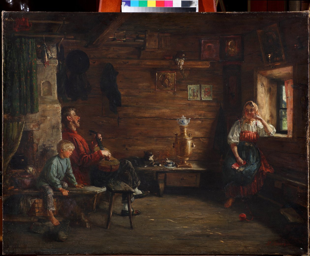 Familieidyl af Kirill Vikentievich Lemoch (Lemokh) (1841-1910), - Olie på lærred - Privat samling af Kirill Vikentievich Lemoch