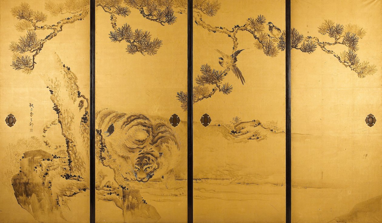 Fusuma- Tigre og drage af Kishi Ganku