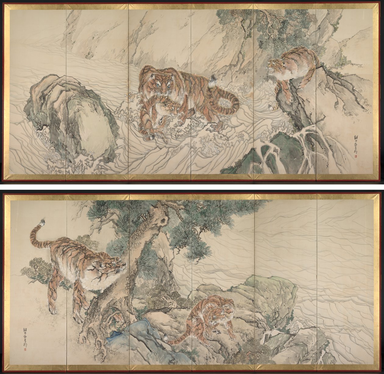 Tiger familie af Kishi Ganku