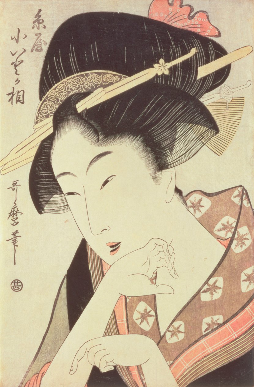 Busteportræt af heltinden Kioto of the Itoya af Kitagawa Utamaro