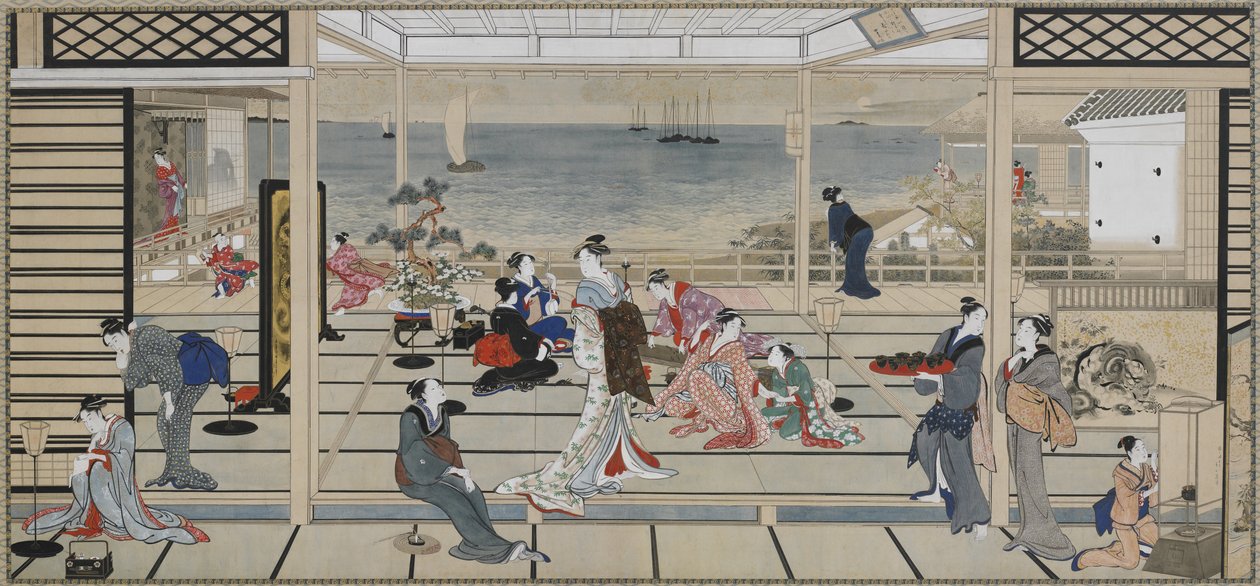 Moonlight Revelry ved Dozo Sagami, Edo-perioden, slutningen af det 18.-begyndelsen af det 19. århundrede (blæk og farve på papir) af Kitagawa Utamaro