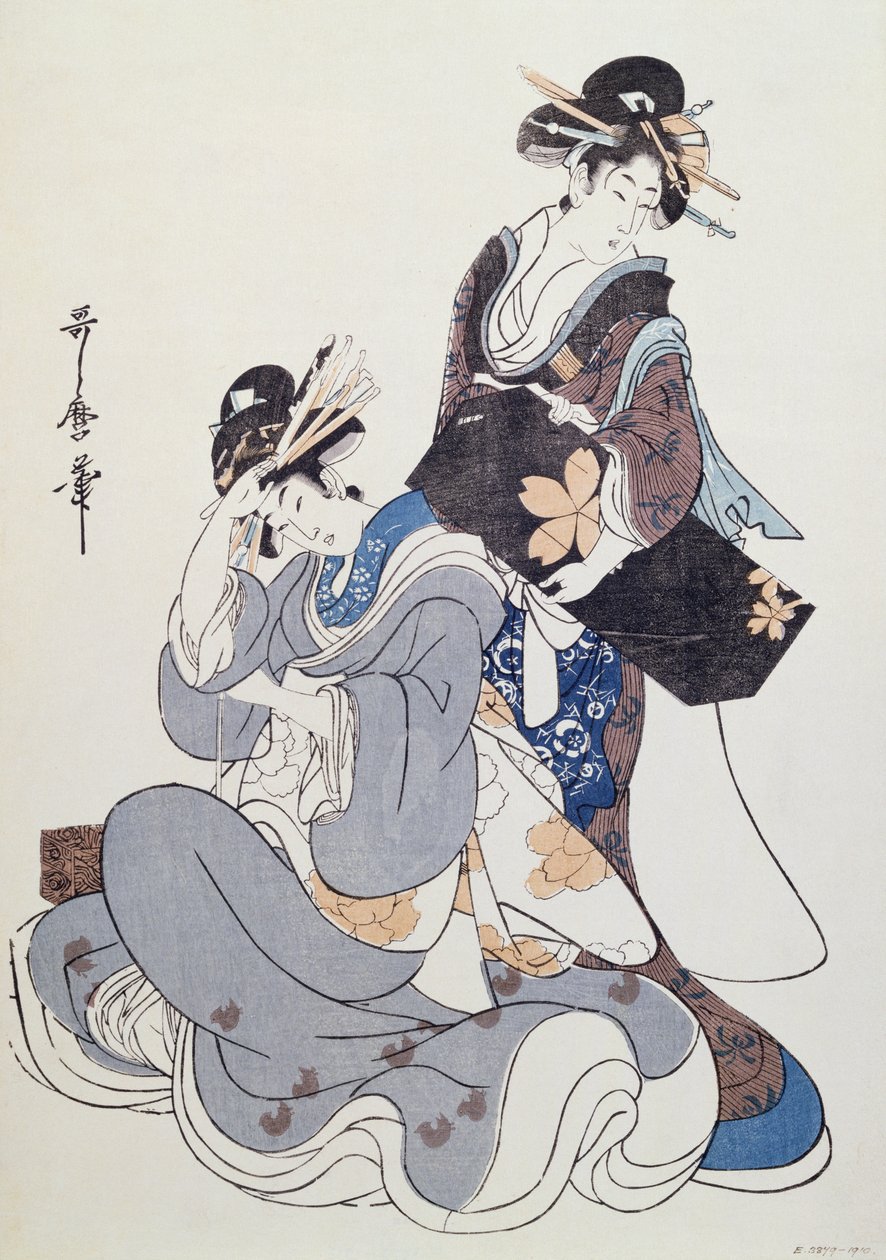 To kvindefigurer (træblok i farver, 10. blok) af Kitagawa Utamaro