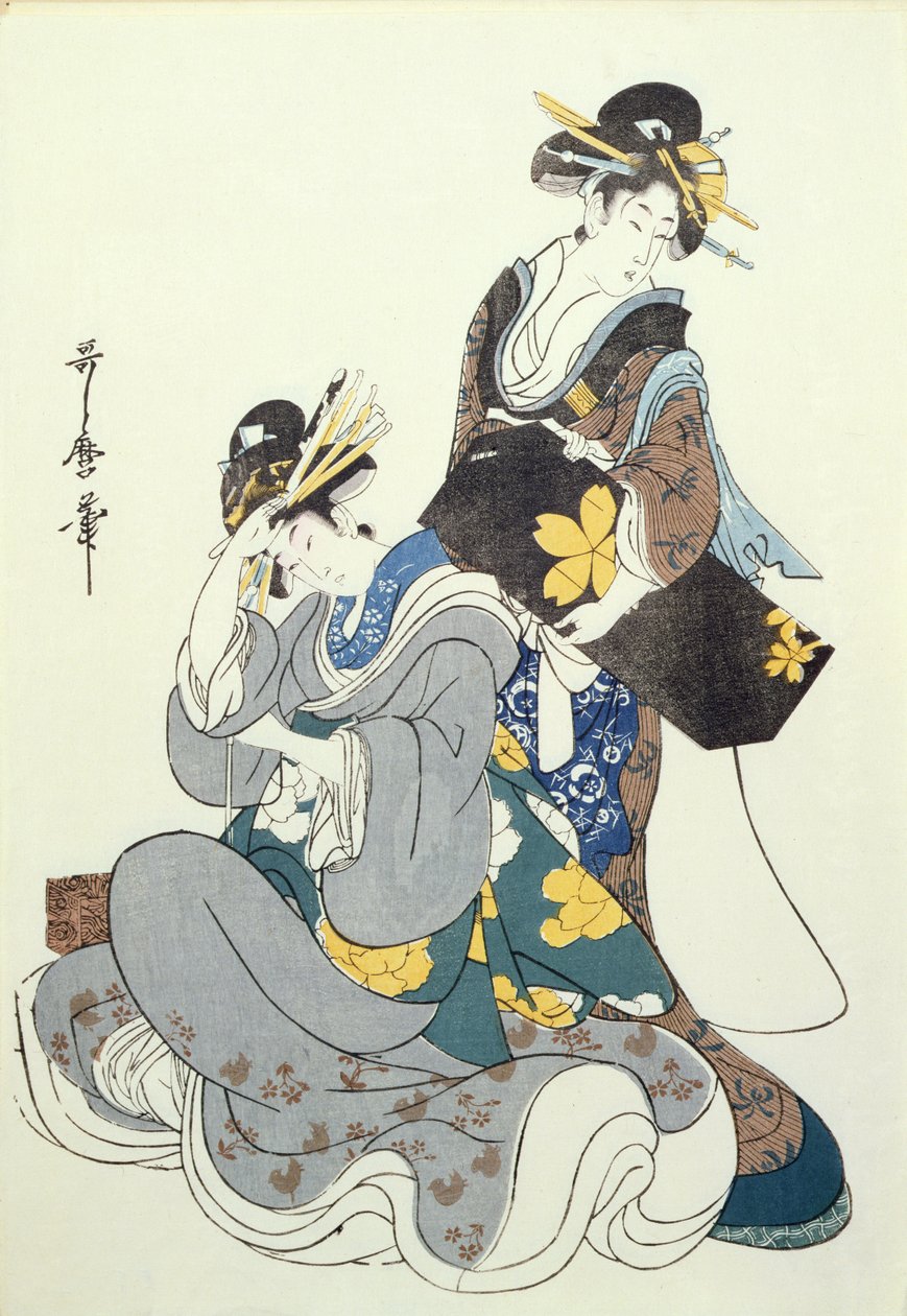 To kvindefigurer (træblok i farver, 12. blok) af Kitagawa Utamaro