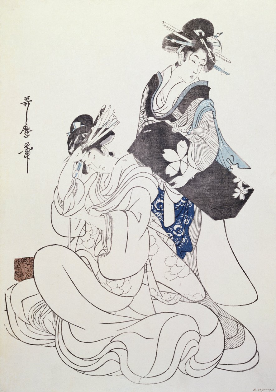 To kvindefigurer (træblok i farver, 6. blok) af Kitagawa Utamaro