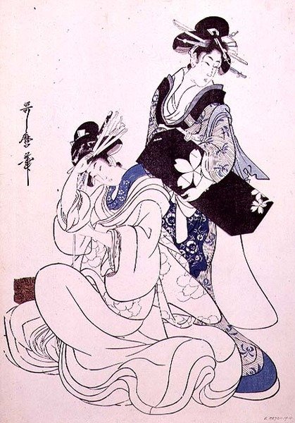 To kvindefigurer (træblok i farver, 7. blok) af Kitagawa Utamaro