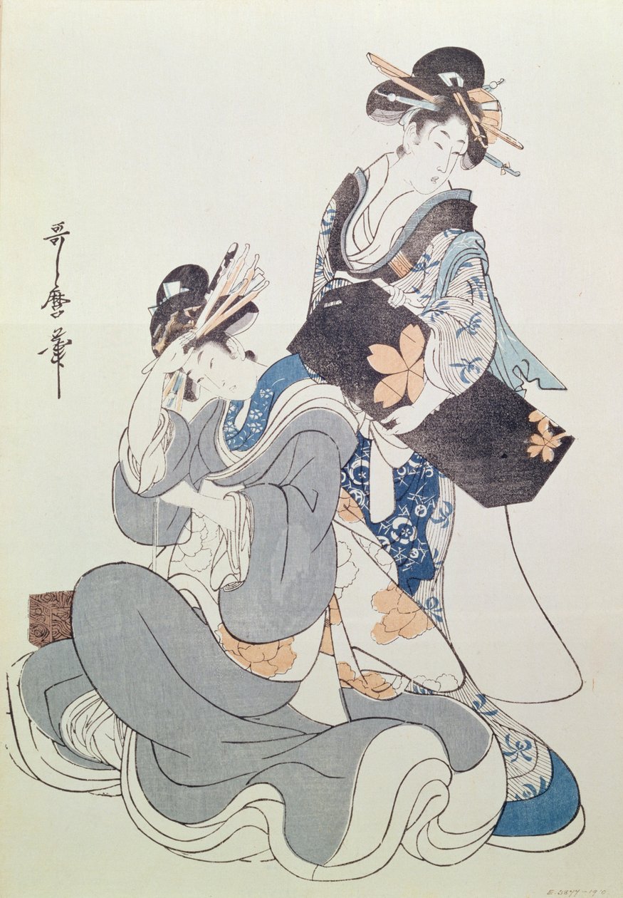 To kvindefigurer (træblok i farver, 9. blok) af Kitagawa Utamaro