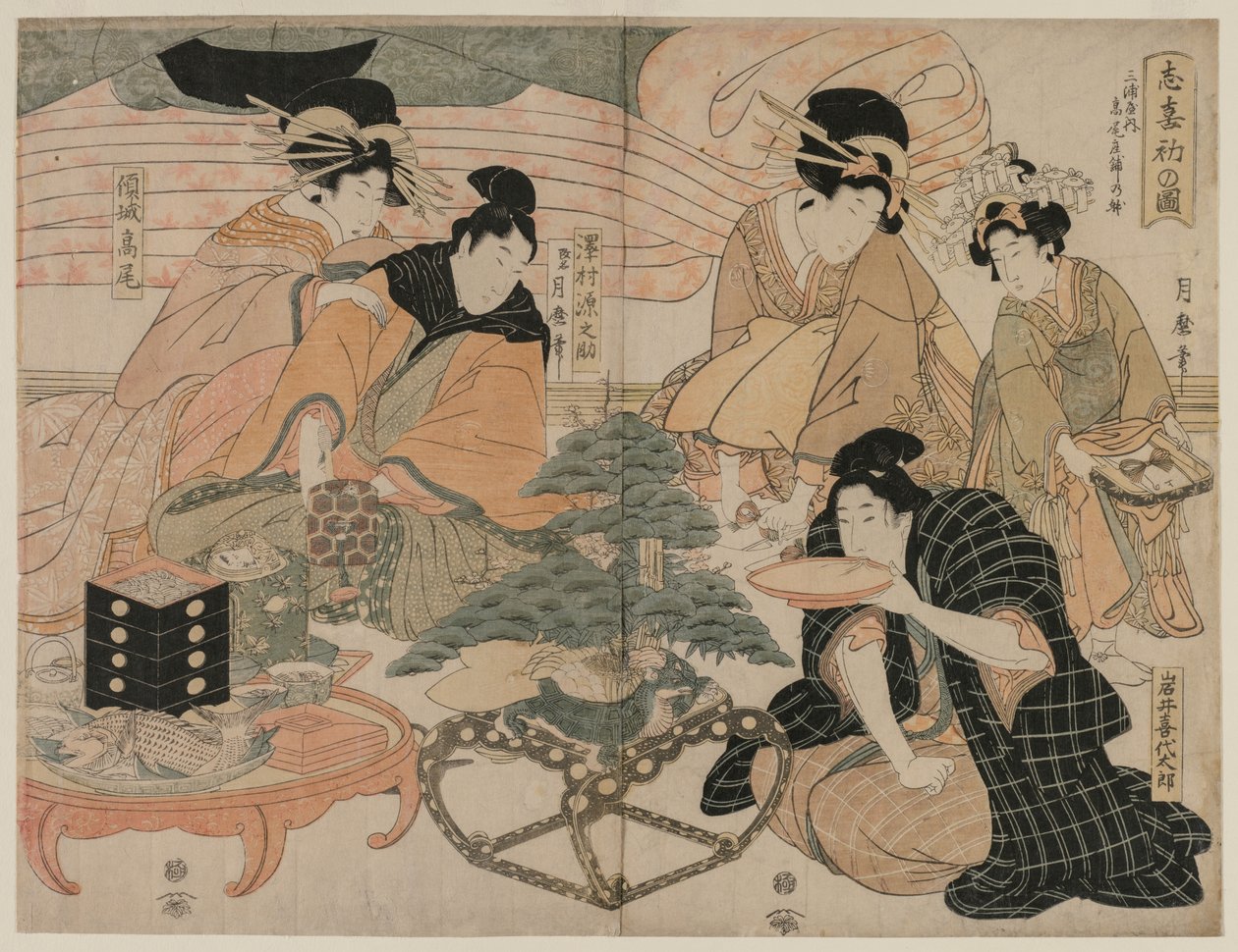 Billede af det første besøg i Pleasure Quarters af Kitagawa Tsukimaro
