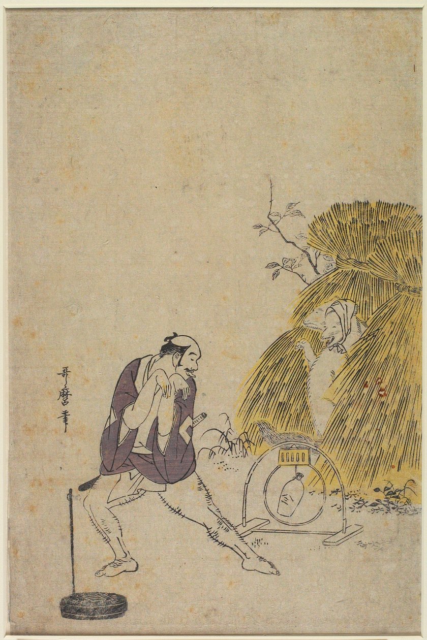 En tjener (Yakko), der håner en fælde til en ræv af Kitagawa Utamaro