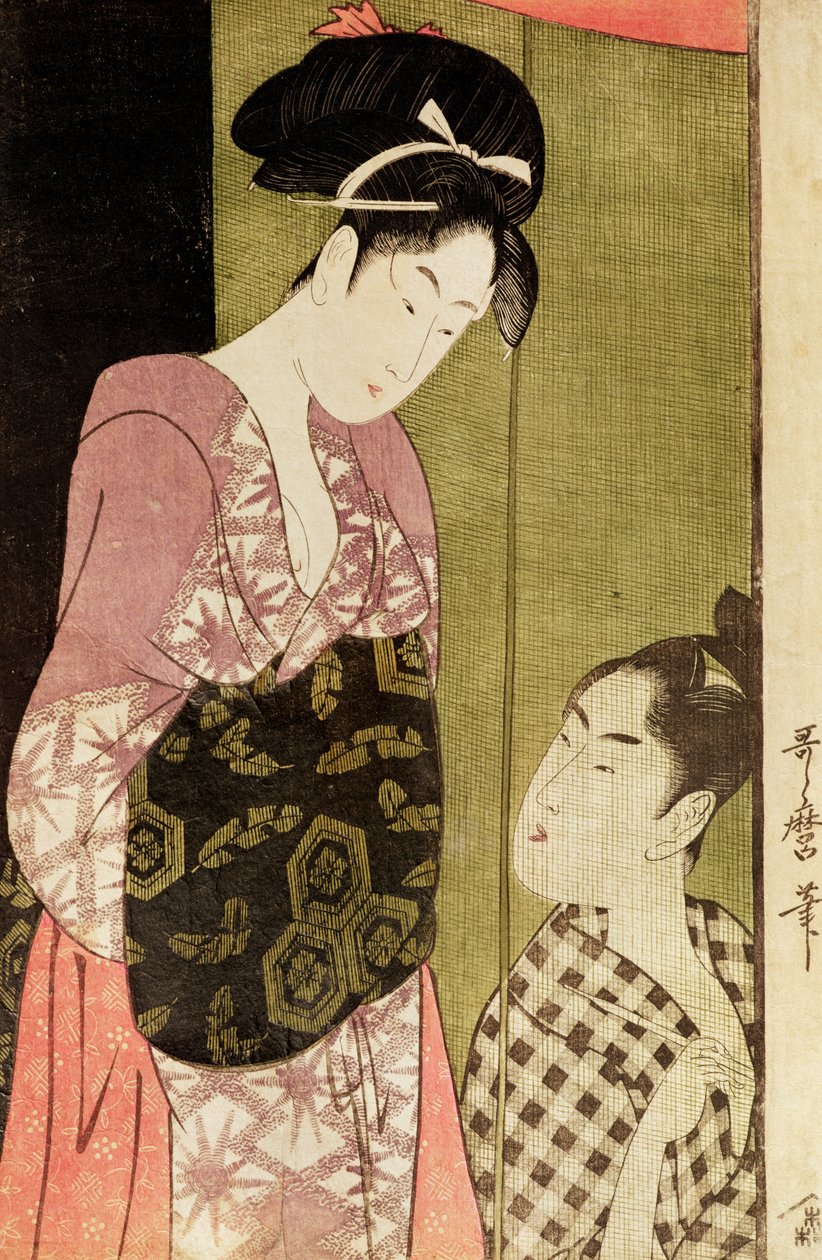 En mand maler en kvinde (træbloktryk) af Kitagawa Utamaro