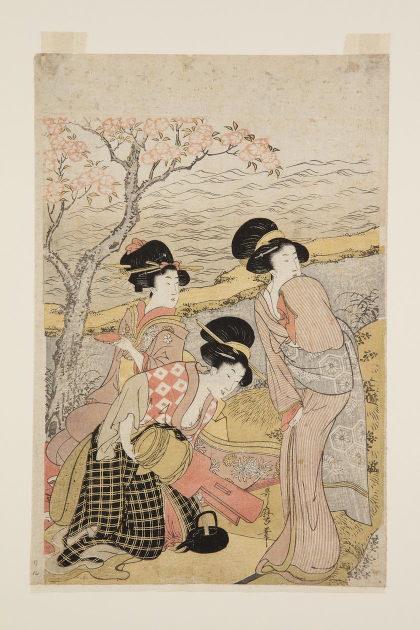 A Sake Party by the Sea (træbloktryk i farver) af Kitagawa Utamaro