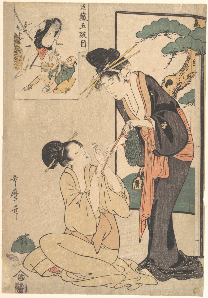 En kvinde, der river en pose slik fra sin mor af Kitagawa Utamaro