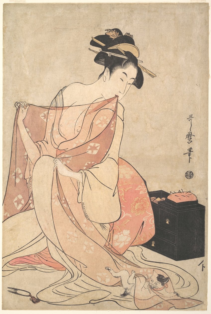 En kvinde og en kat af Kitagawa Utamaro