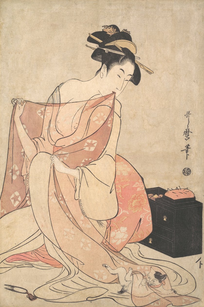 En kvinde og en kat, ca. 1793-94. af Kitagawa Utamaro
