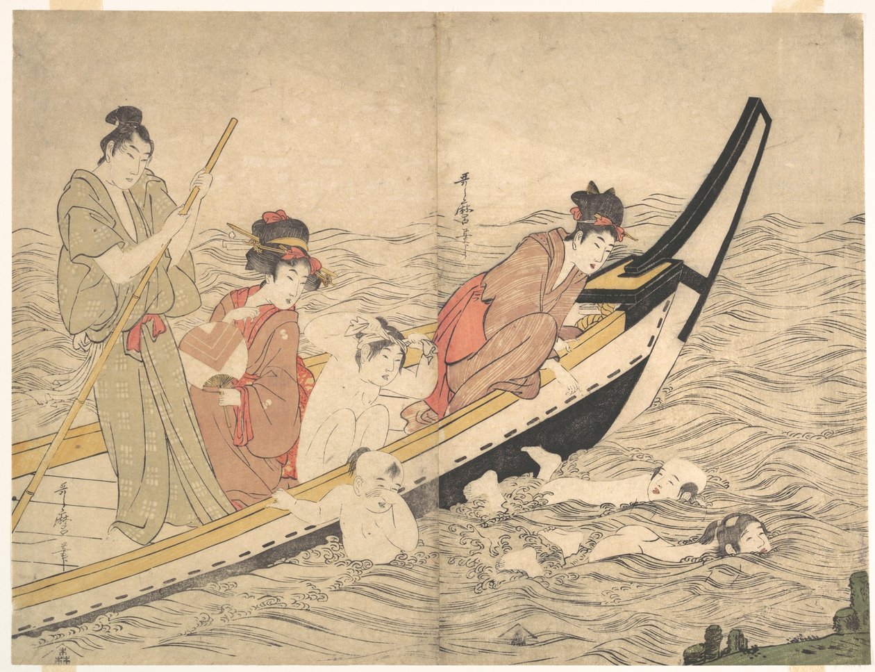Bådtur med svømmende børn af Kitagawa Utamaro