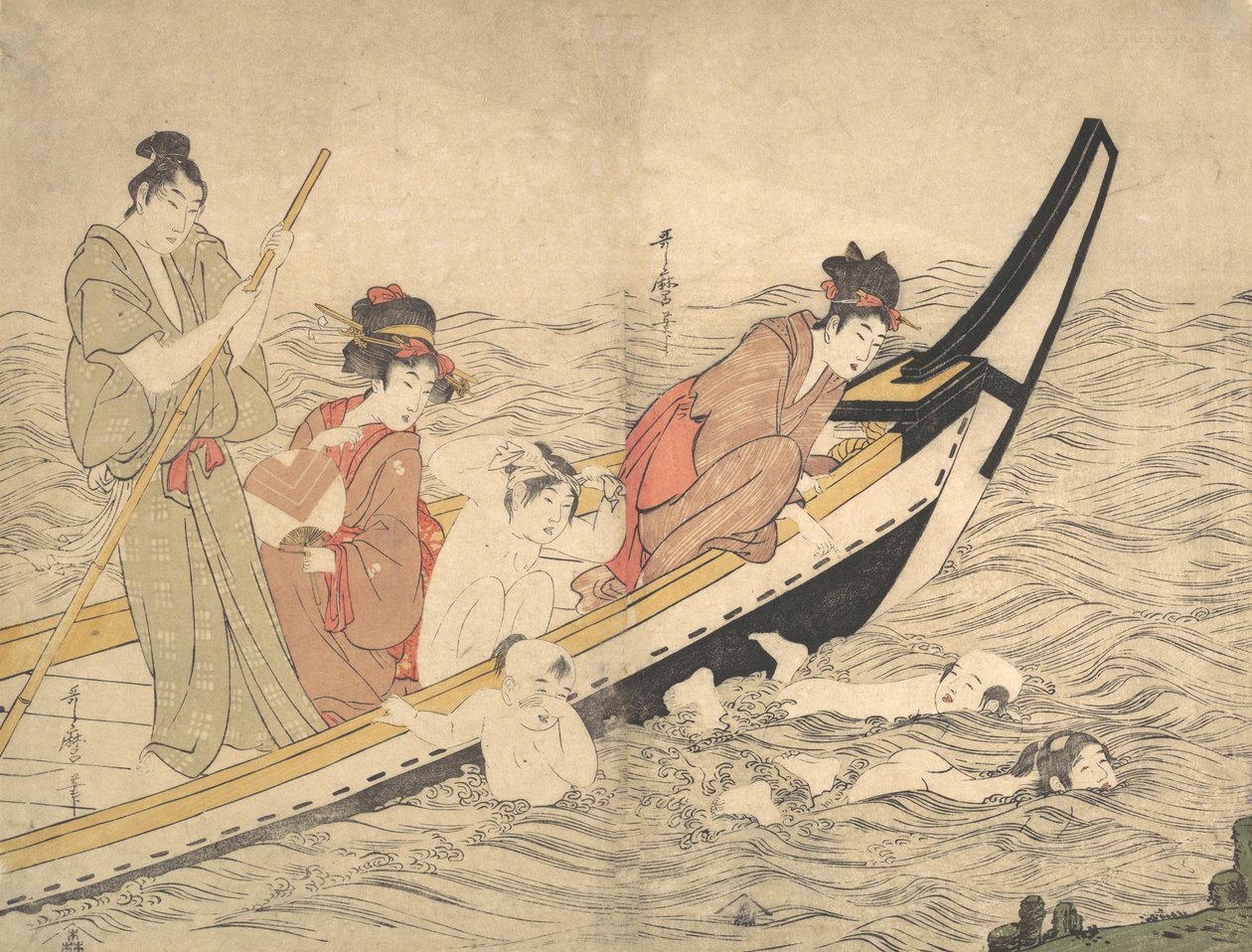 Bådfest med svømning af børn, slutningen af 1700-tallet. af Kitagawa Utamaro