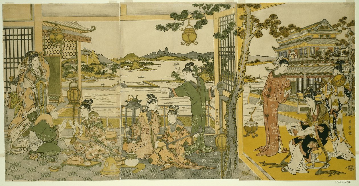 Kinesiske skønheder ved en banket af Kitagawa Utamaro