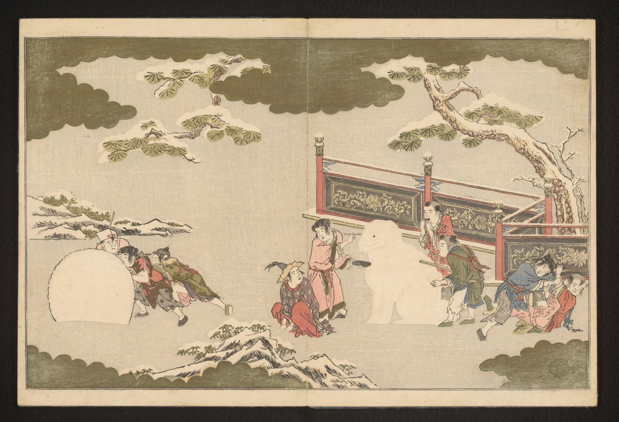Kinesiske drenge leger i sneen af Kitagawa Utamaro