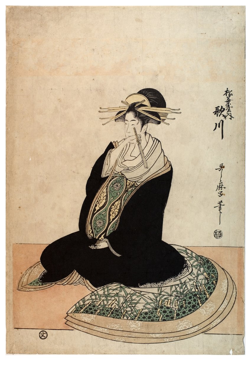 Courtesane Utagawa fra Matsubaya bordellet, ca. 1758-1806 (træbloktryk på papir) af Kitagawa Utamaro