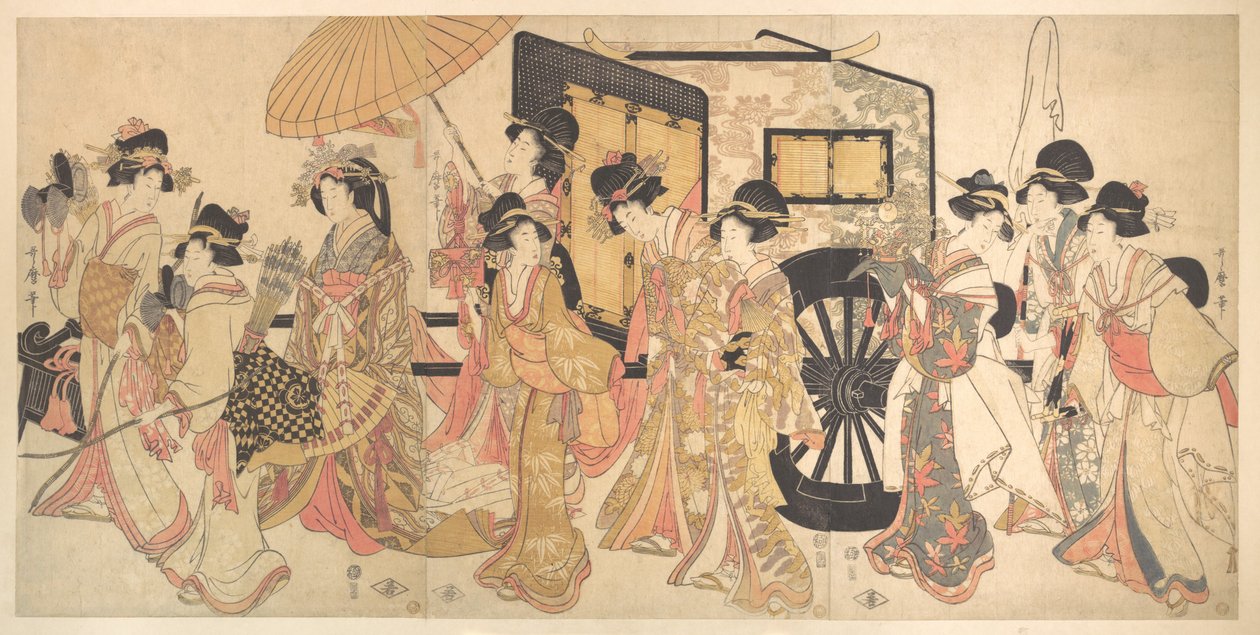 Kurtisaner, der efterligner en hofprocession af Kitagawa Utamaro